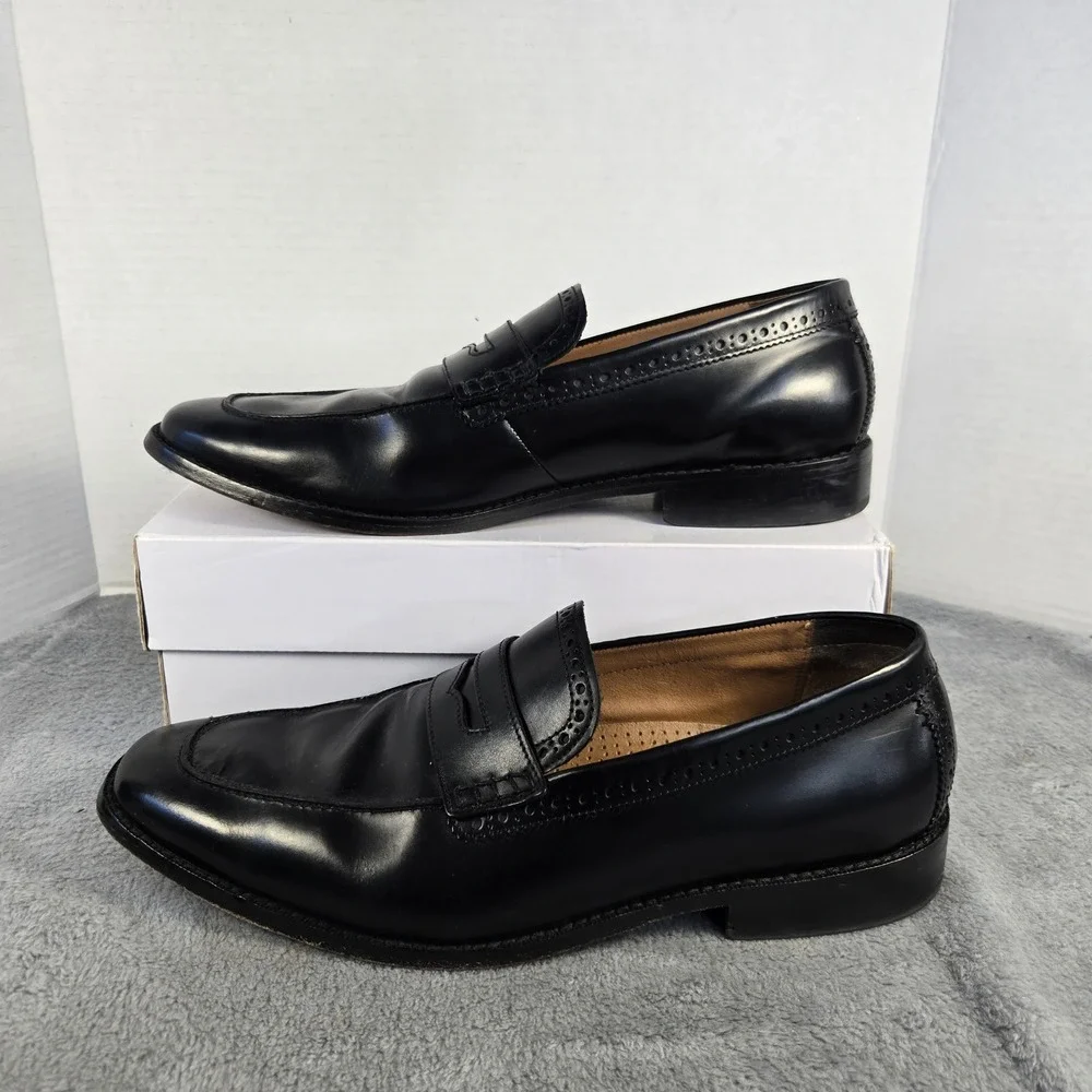 Cole Haan Grand.OS Mens Black Leather Penny Loafers Brogue C21180 Size 11.5